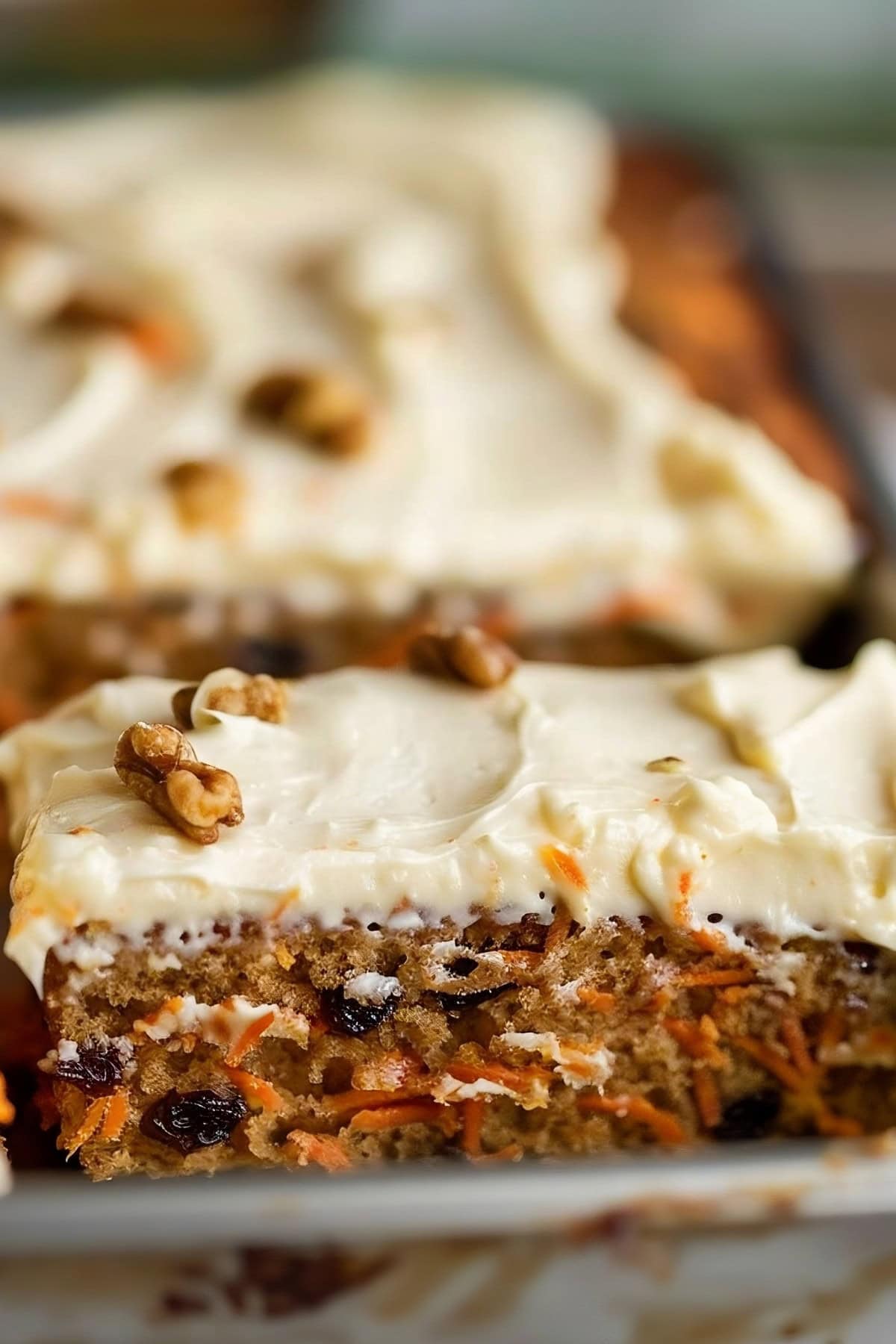 Homemade carrot sheet cake with cream cheese frosting