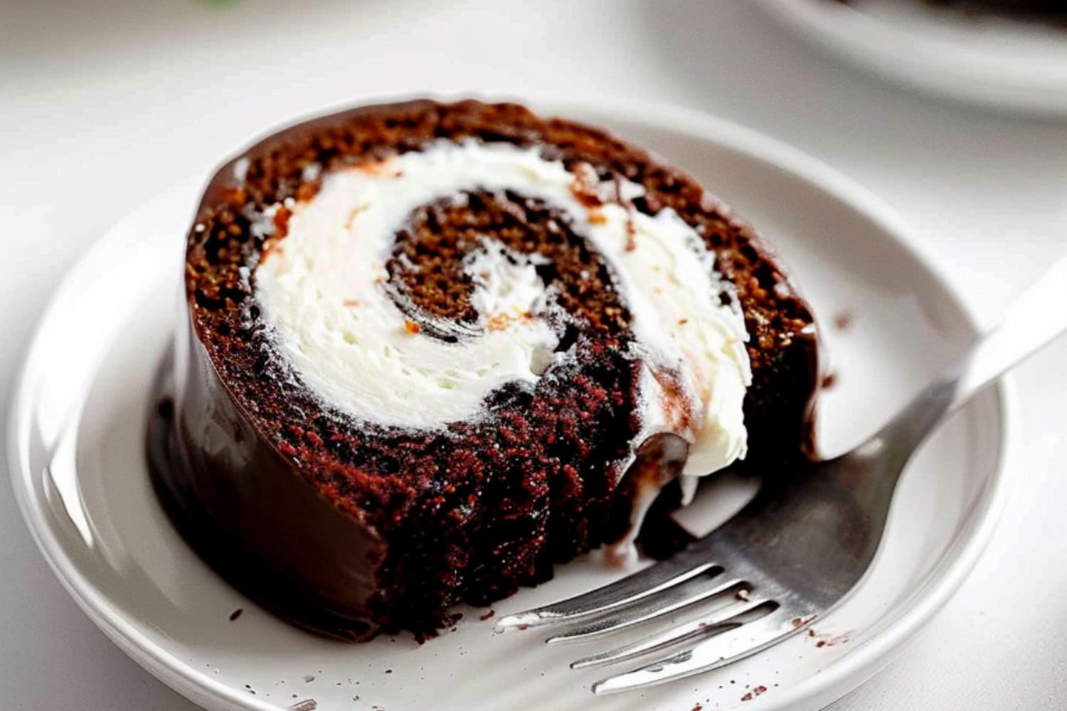 Chocolate Swiss Roll Cake On A Plate