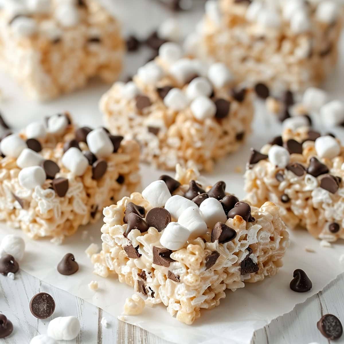 Chocolate Chip Rice Krispie Treats in a White Paper