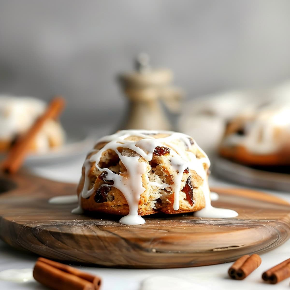 A Piece of Cinnamon Raisin Biscuits in a Wooden Board.