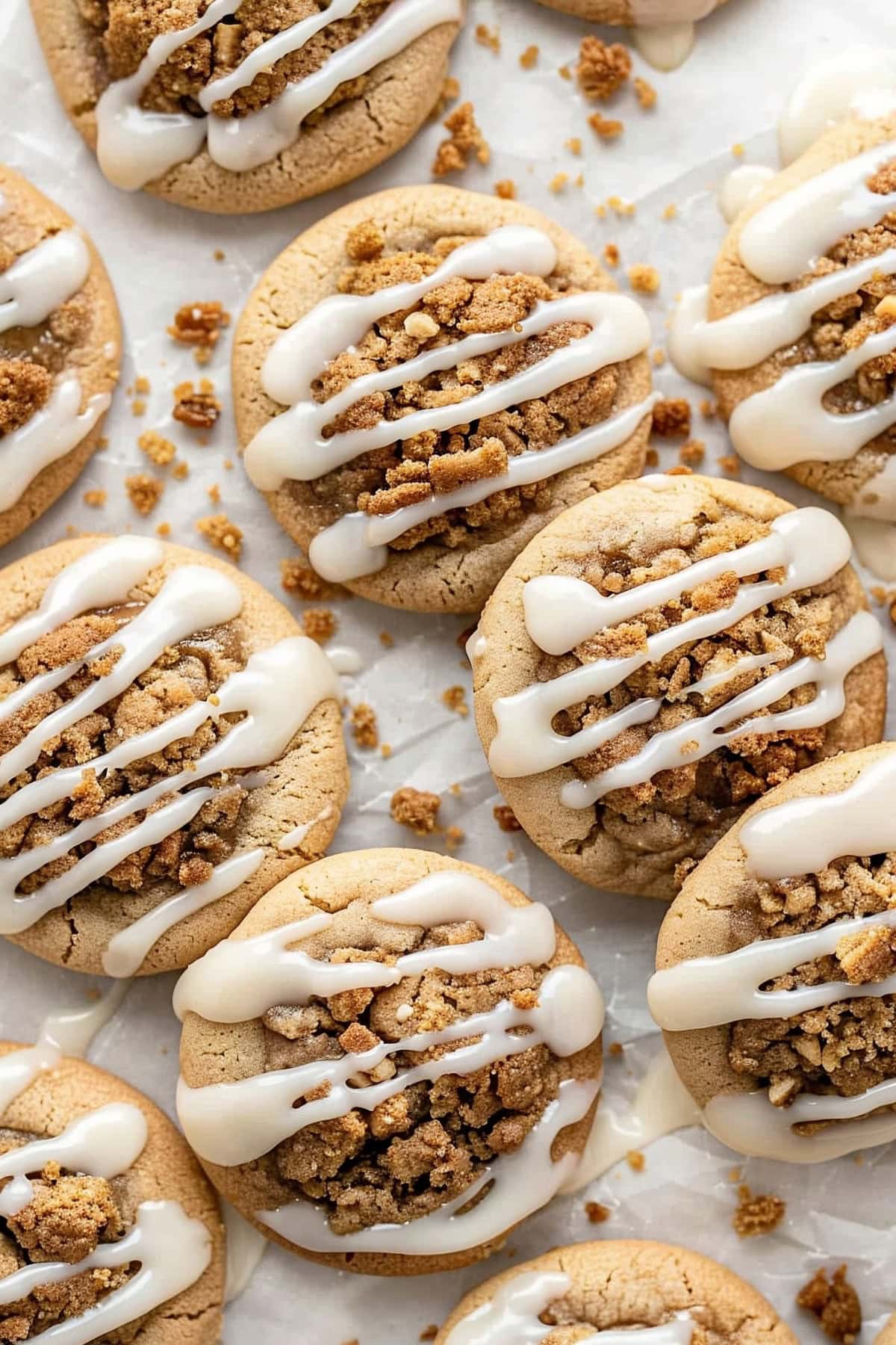 Homemade coffee cake cookies, showcasing a perfect blend of vanilla, cinnamon, and a crumbly topping.