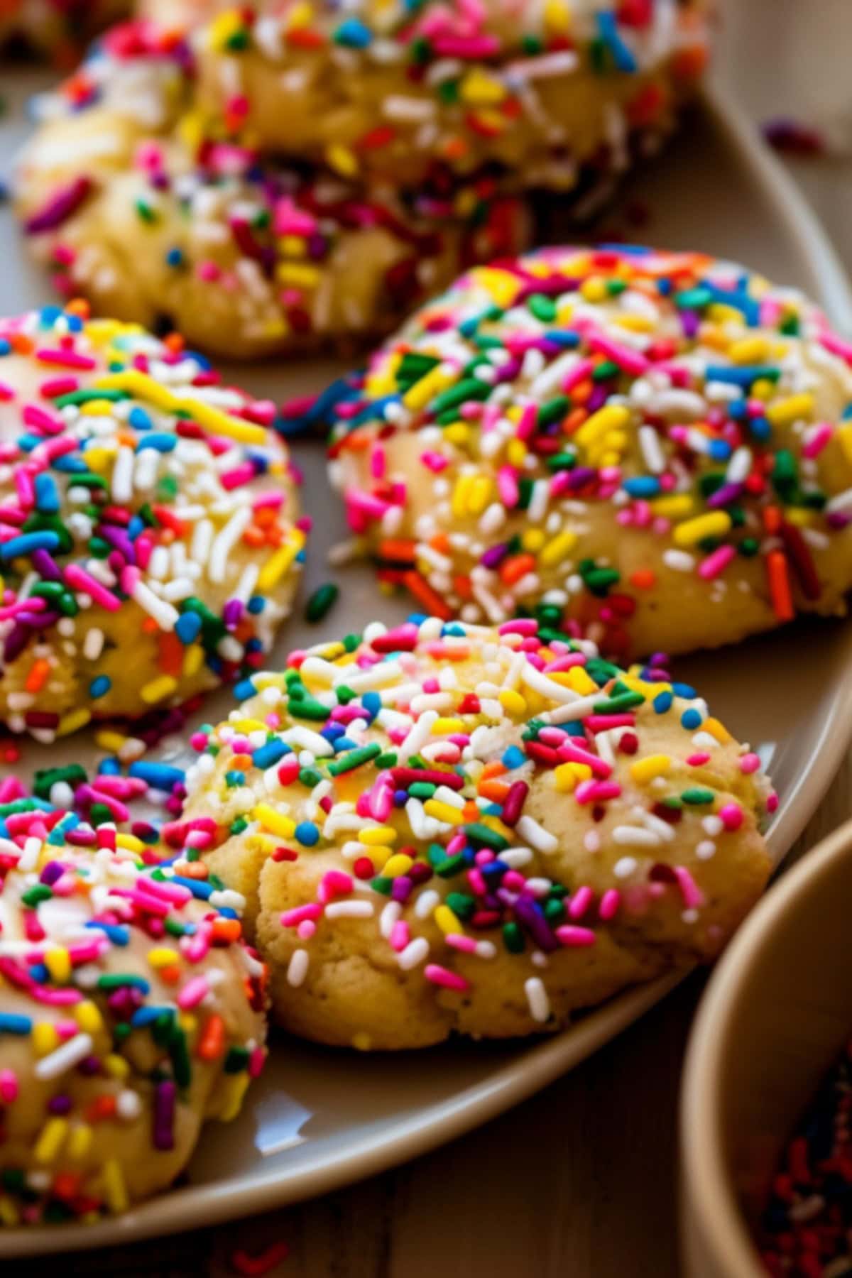 Funfetti cookies close-up on a plate.