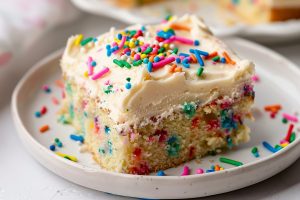 Funfetti Sheet Cake on a Plate