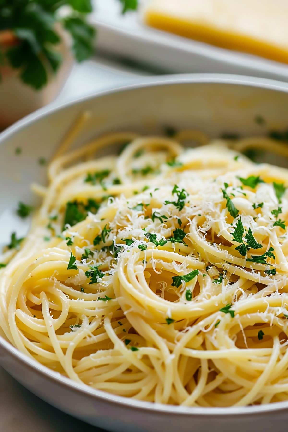 Close-Up Shot of Garlic Parmesan Pasta.