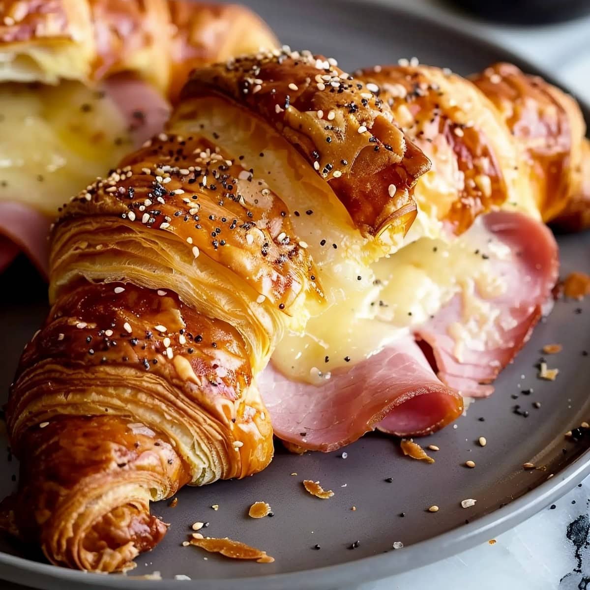 Ham and Cheese Croissant Close Up Shot