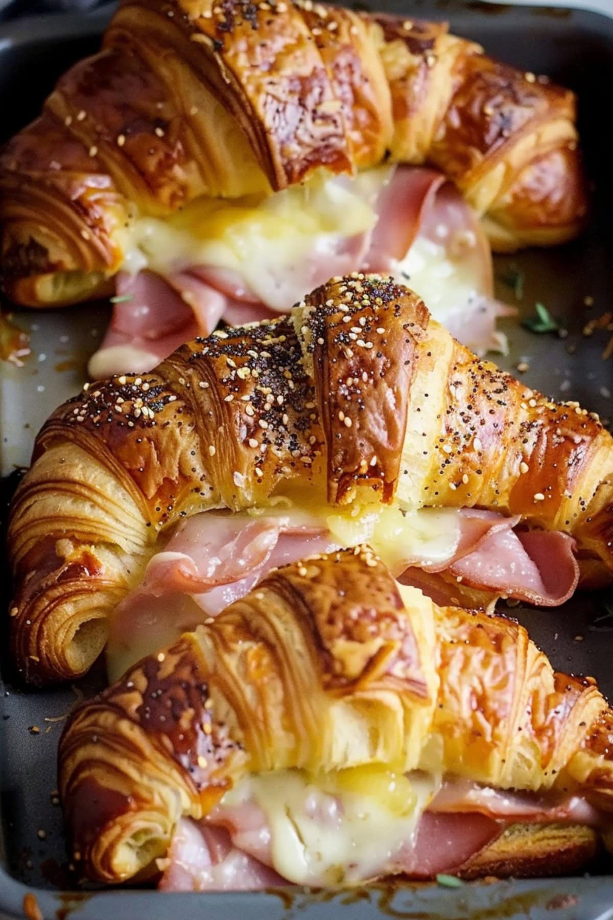 Homemade Ham and Cheese Croissant in a Sheet Pan.