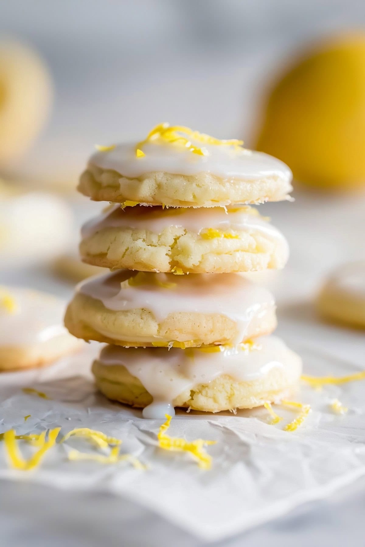 Freshly baked lemon meltaway cookies with glaze.