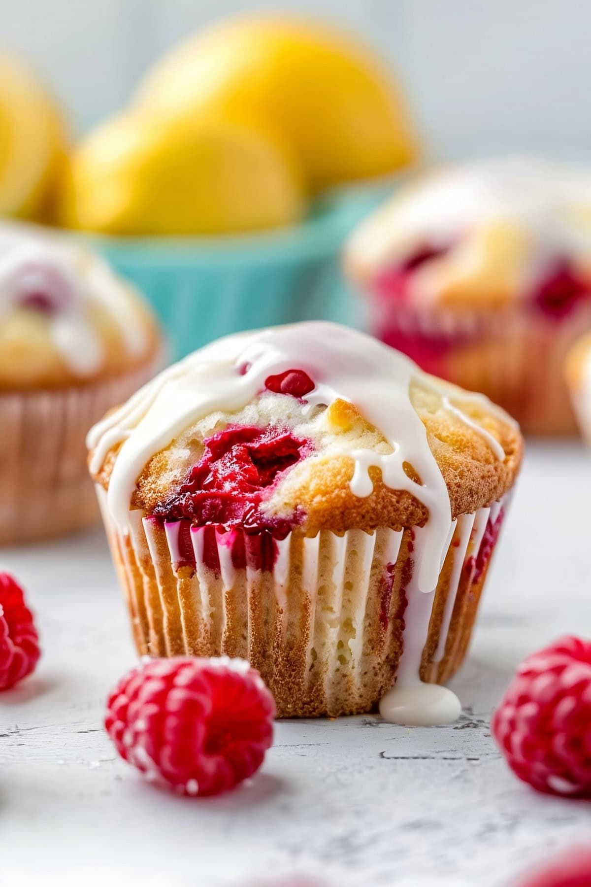 Homemade Lemon Raspberry Muffin with Glaze