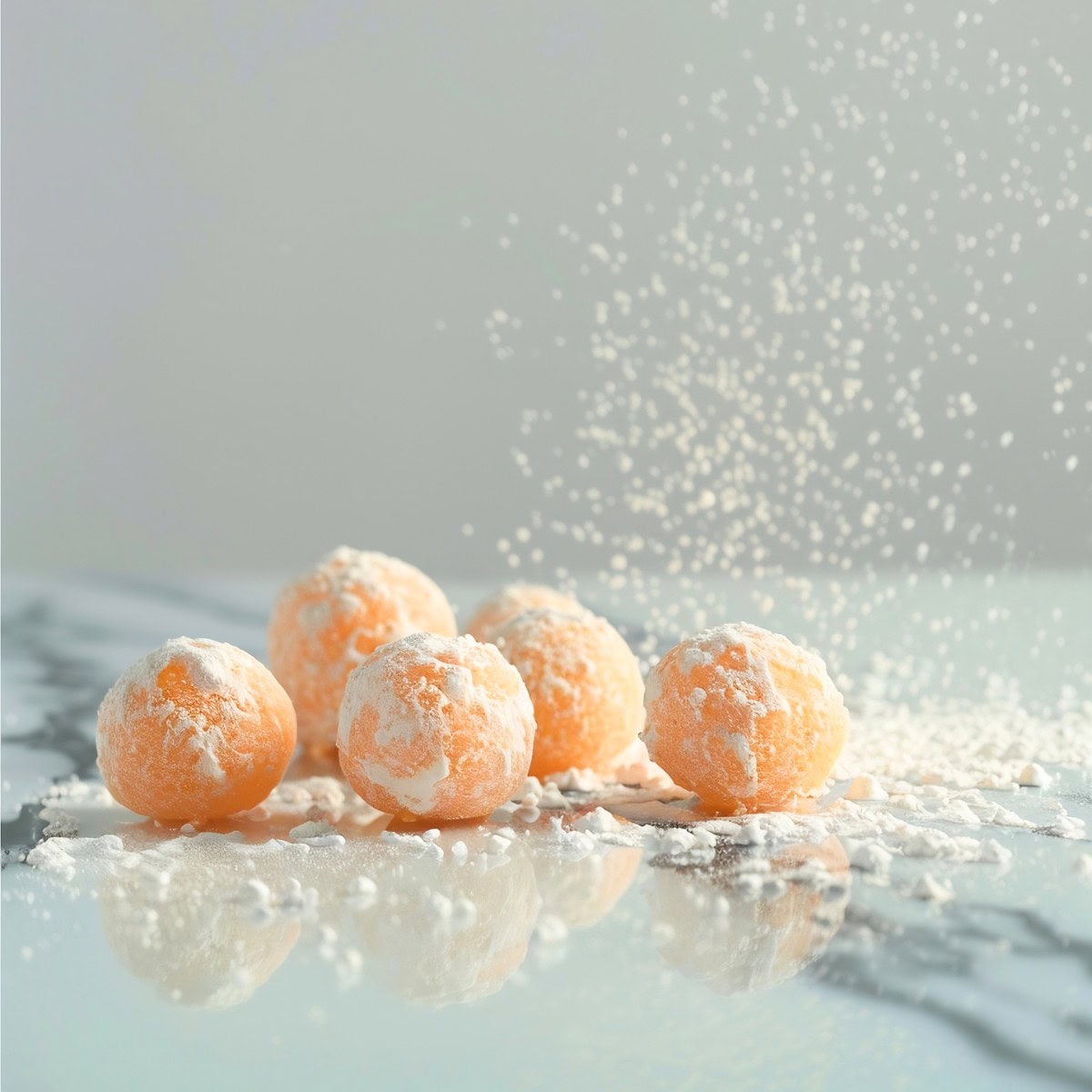 Sprinkling Powdered Sugar into Orange Creamsicle Truffles