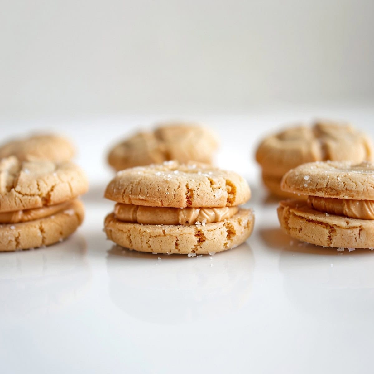 Delicious peanut butter sandwich cookies, featuring a smooth, rich filling and crispy edges.