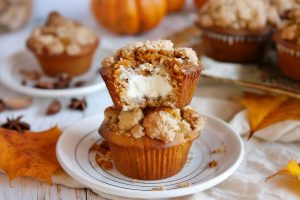 Pumpkin Cream Cheese Muffins Stacked