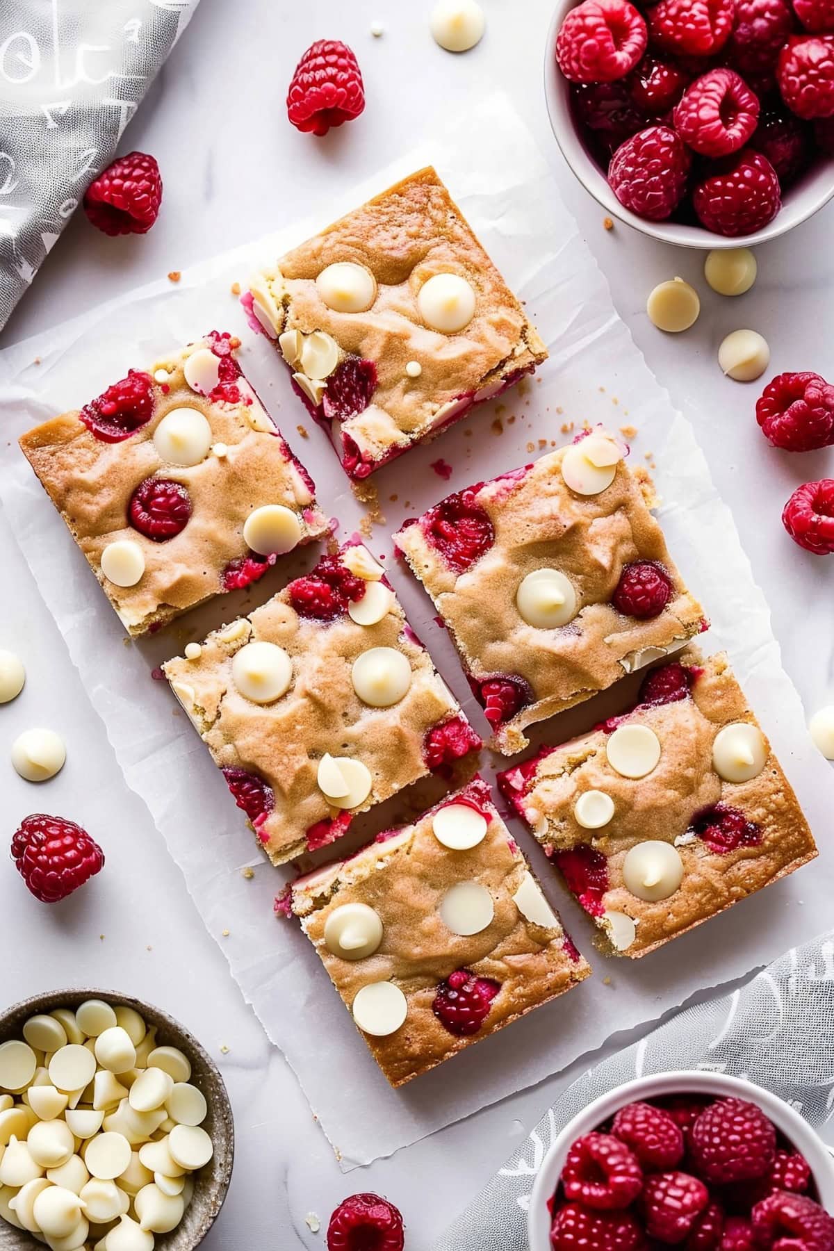 Raspberry and White Chocolate Blondies, Top View.