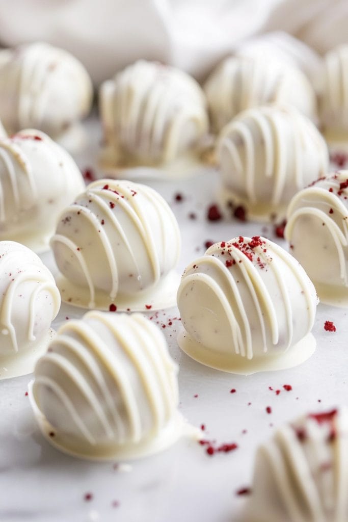 Red Velvet Truffles coated in creamy white chocolate