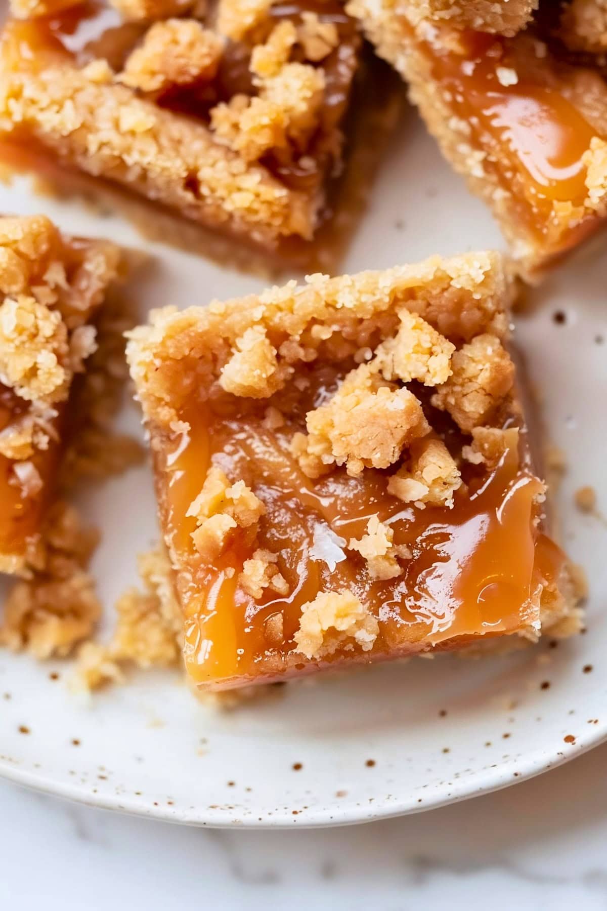 Salted Caramel Butter Bars in a White Plate, Close-Up