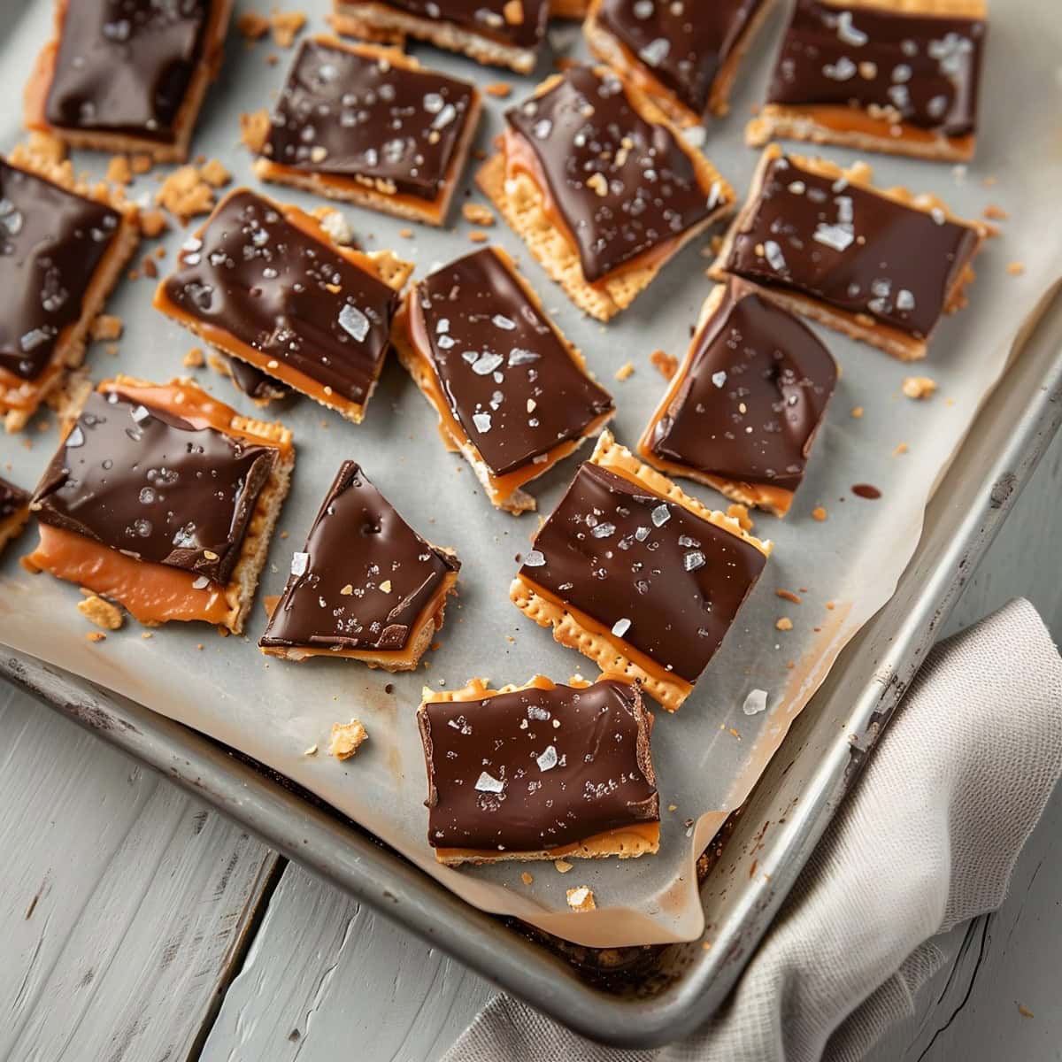 Decadent saltine cracker toffee, with a golden caramel layer and a crunchy texture.