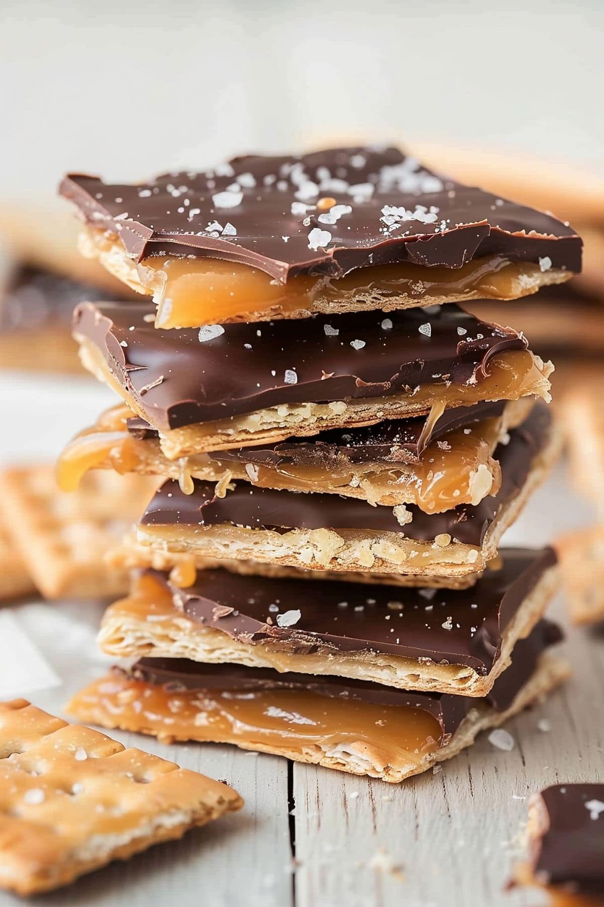 Saltine Cracker Toffee on a Wooden Table