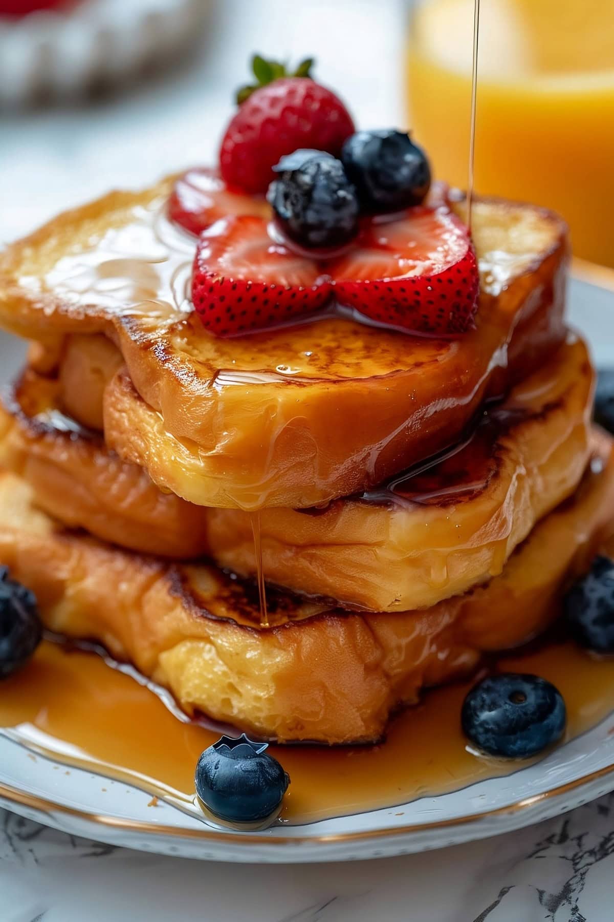 Sheet Pan French Toast in an Elegant Plate, Close-Up