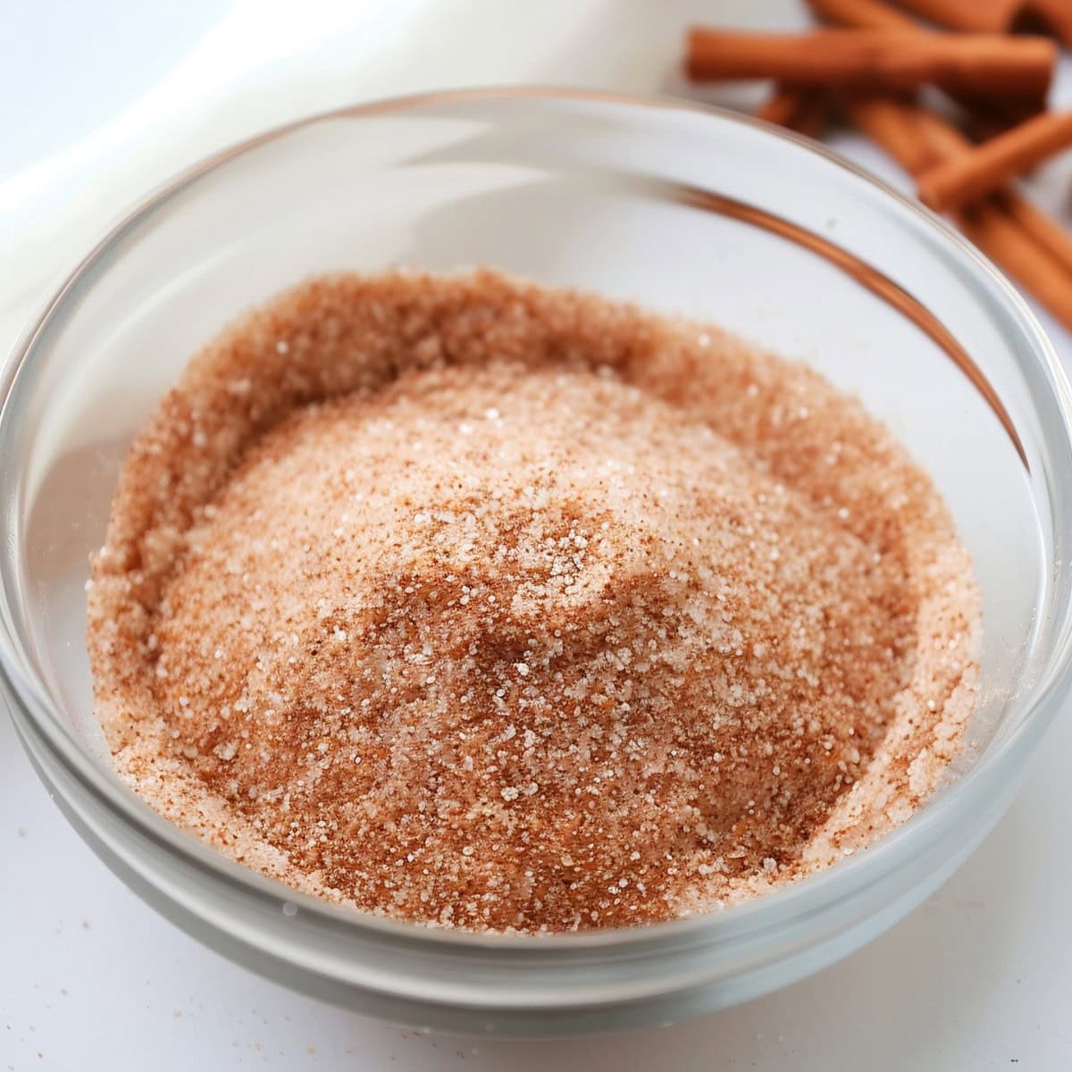 Cinnamon sugar in a glass bowl