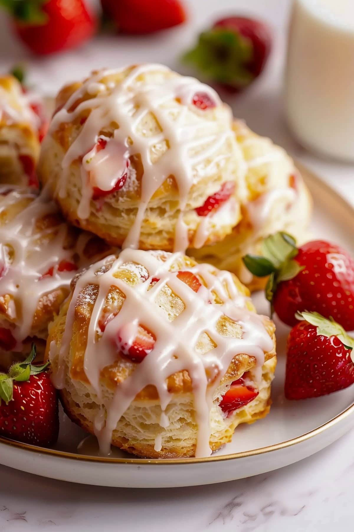 Delicious strawberry biscuits, featuring a flaky, buttery texture.