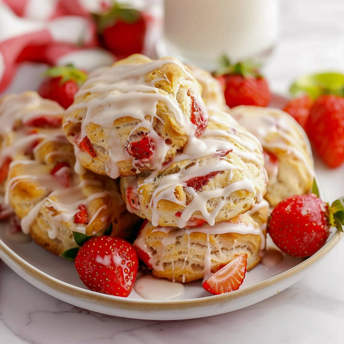 Sweet and Flaky Strawberry Biscuits in a Plate.