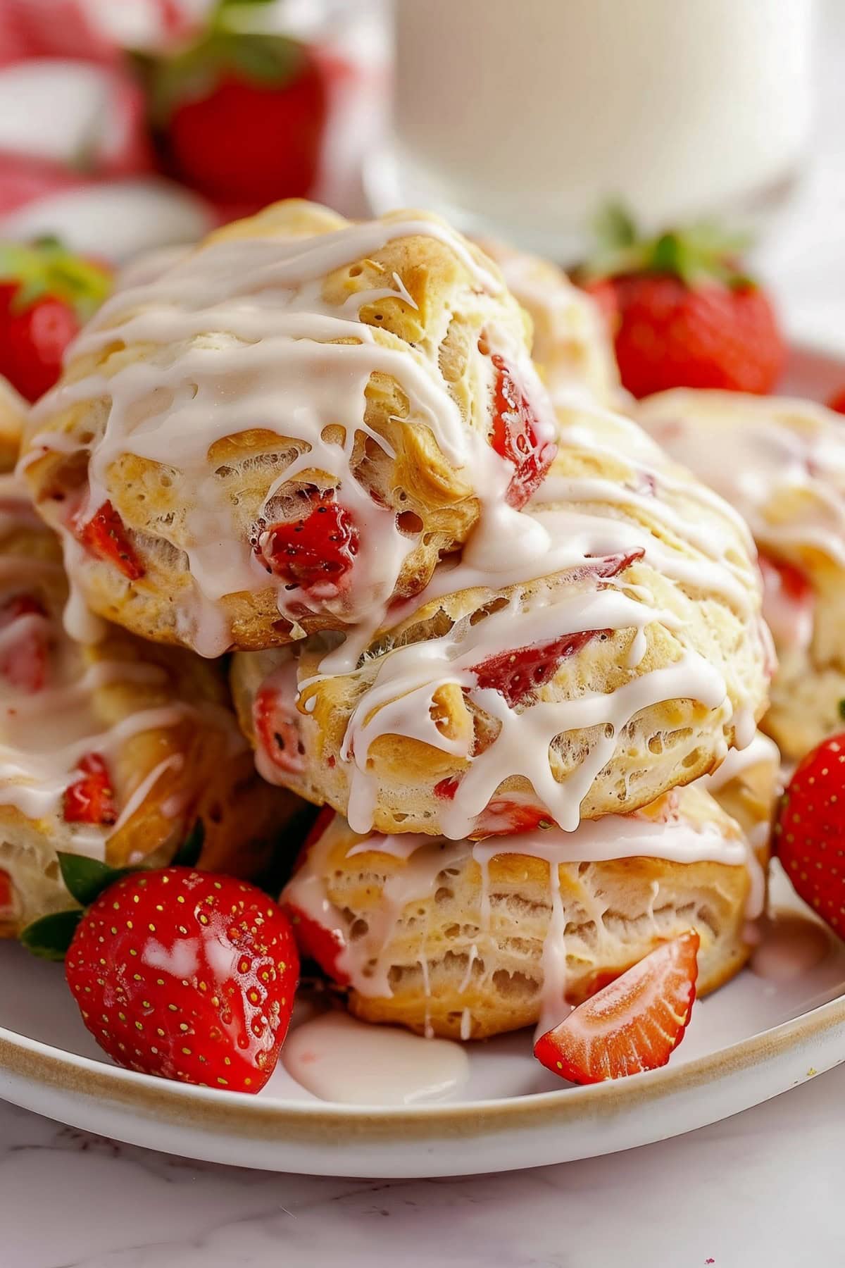 Homemade Strawberry Biscuits with Vanilla Glaze