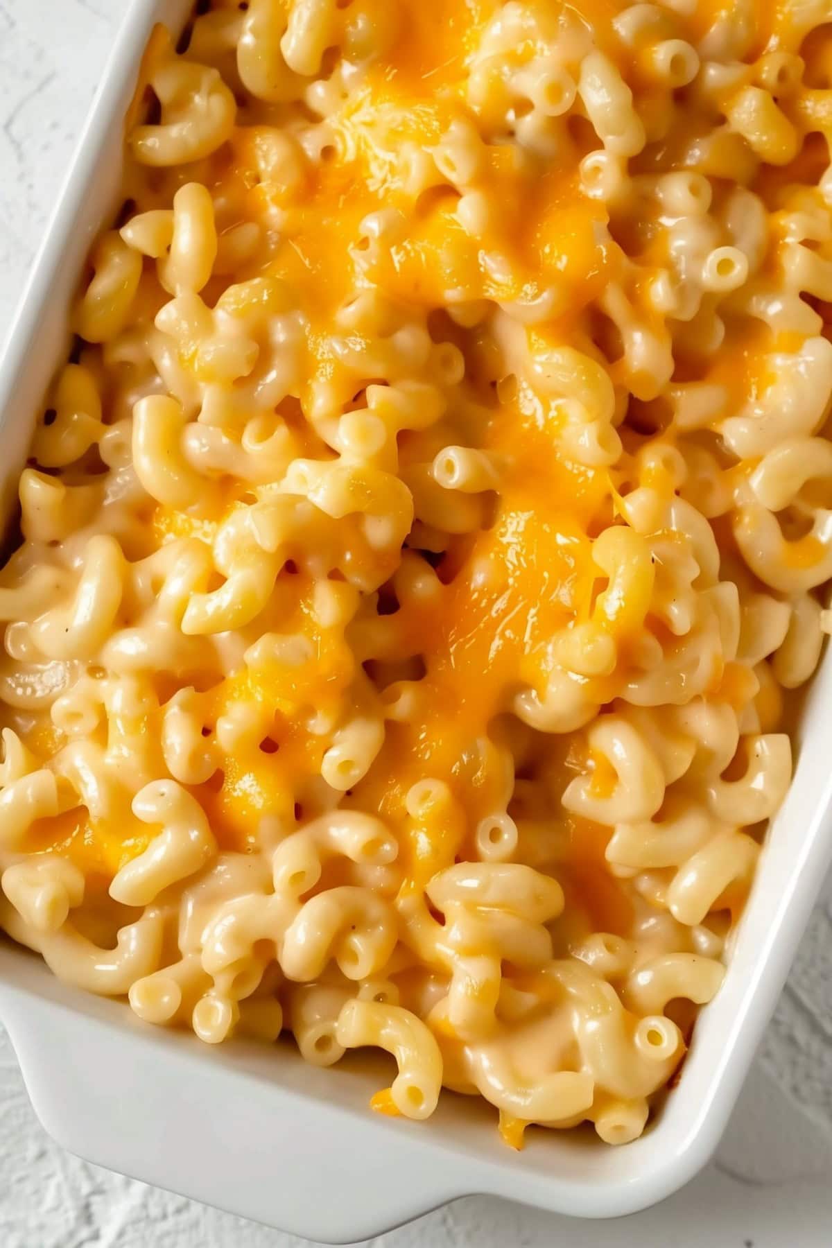 Boston Market Mac and Cheese in a 9x13 Baking Dish, Top View.