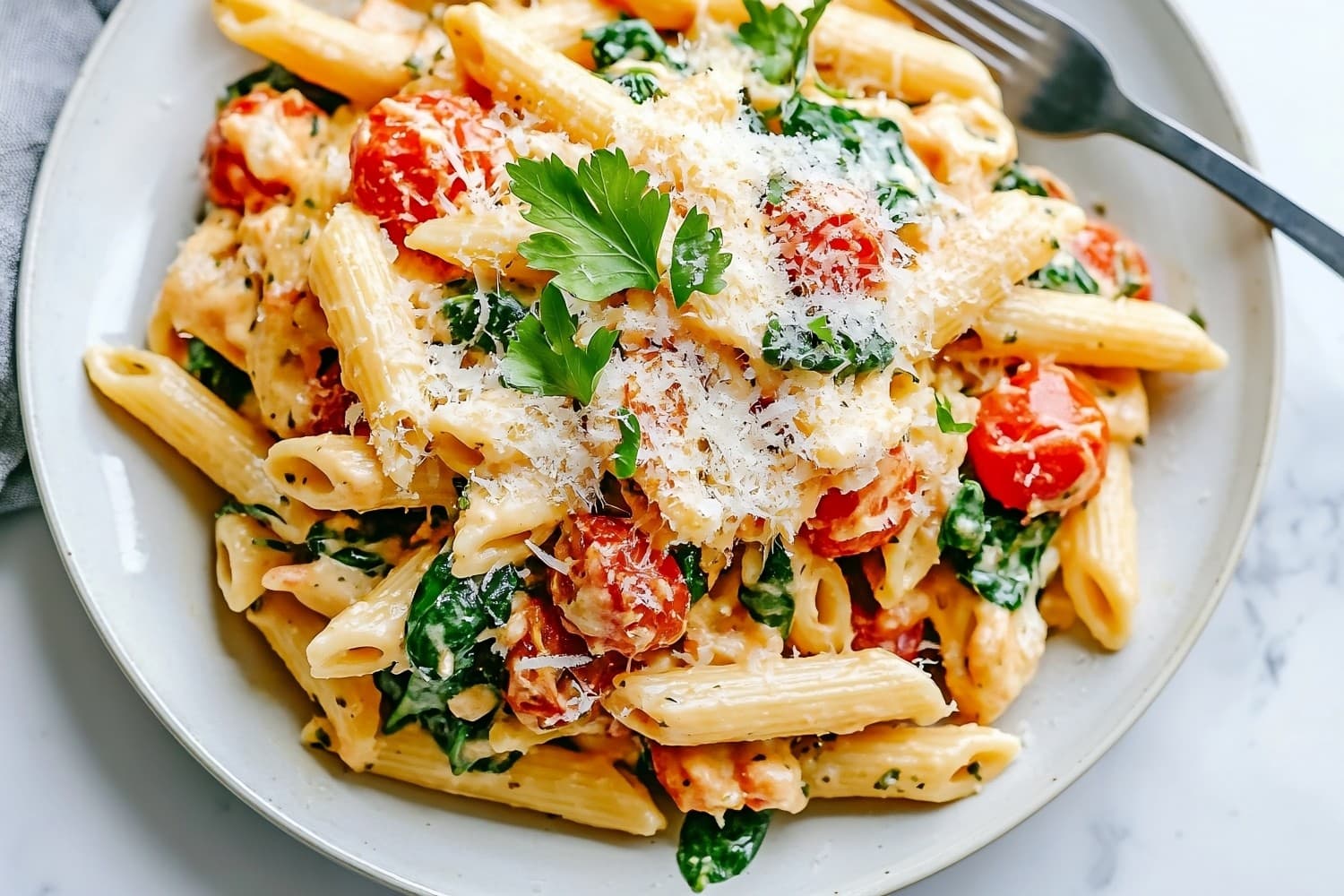 Boursin cheese pasta with a rich, creamy sauce and a sprinkle of fresh parsley.