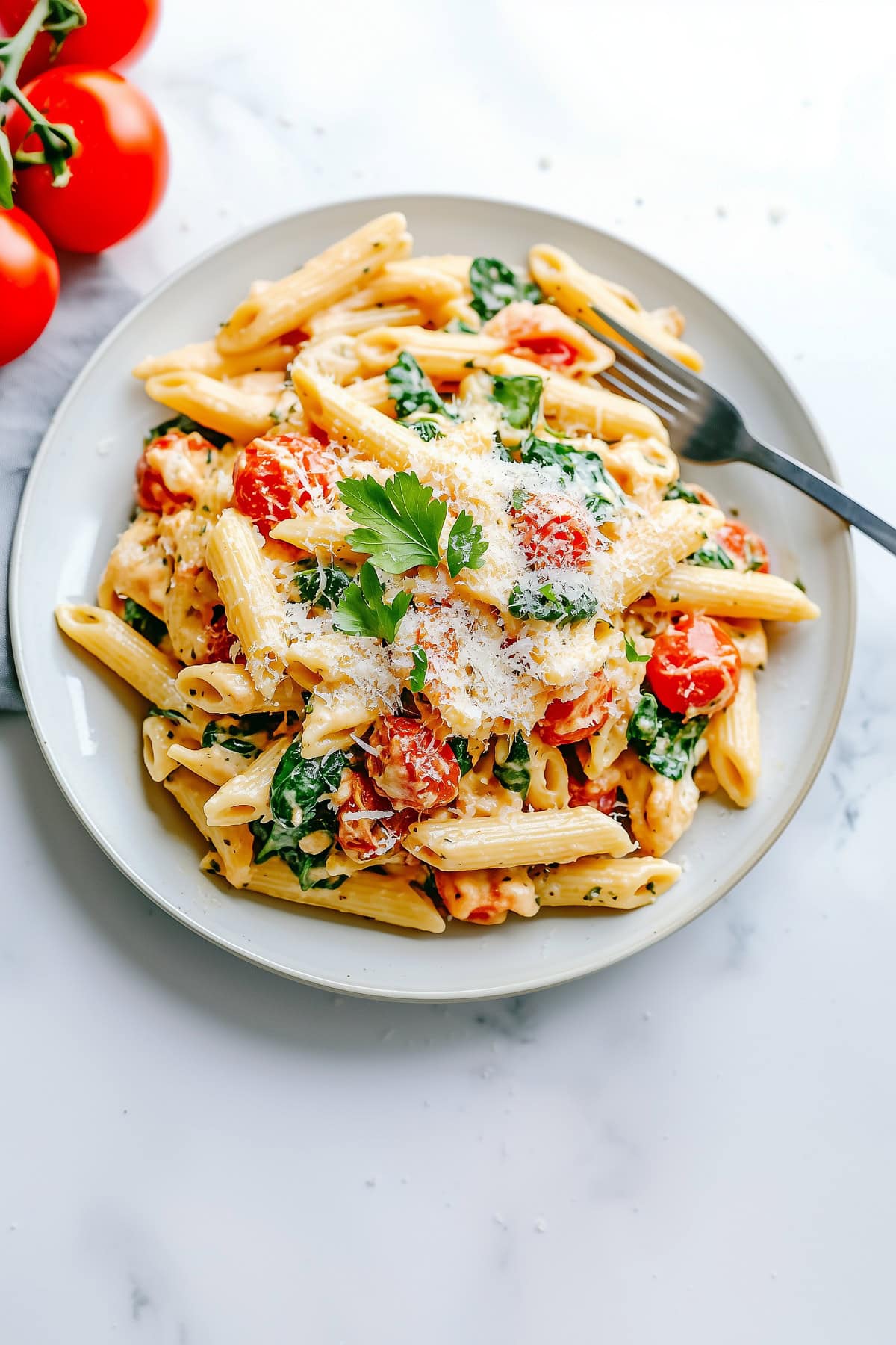 Warm Boursin cheese pasta with penne coated in a decadent cheese sauce.