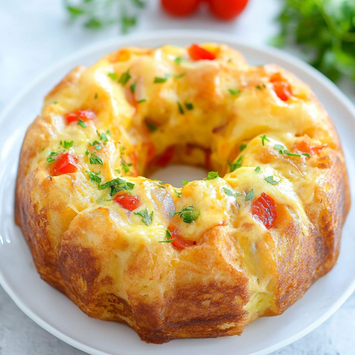 Breakfast bundt cake served on a white plate.