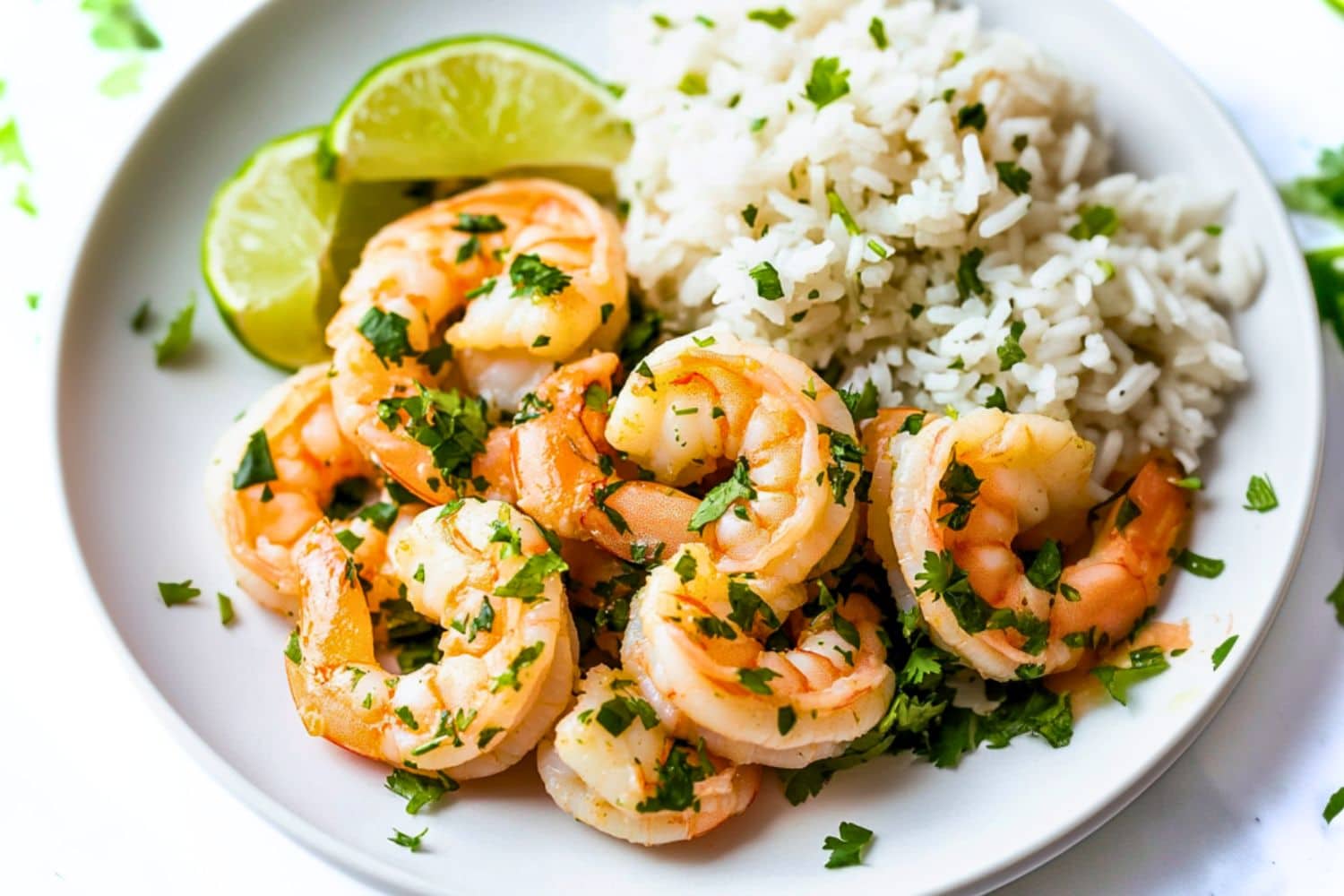 Cilantro lime shrimp served with lime rice.