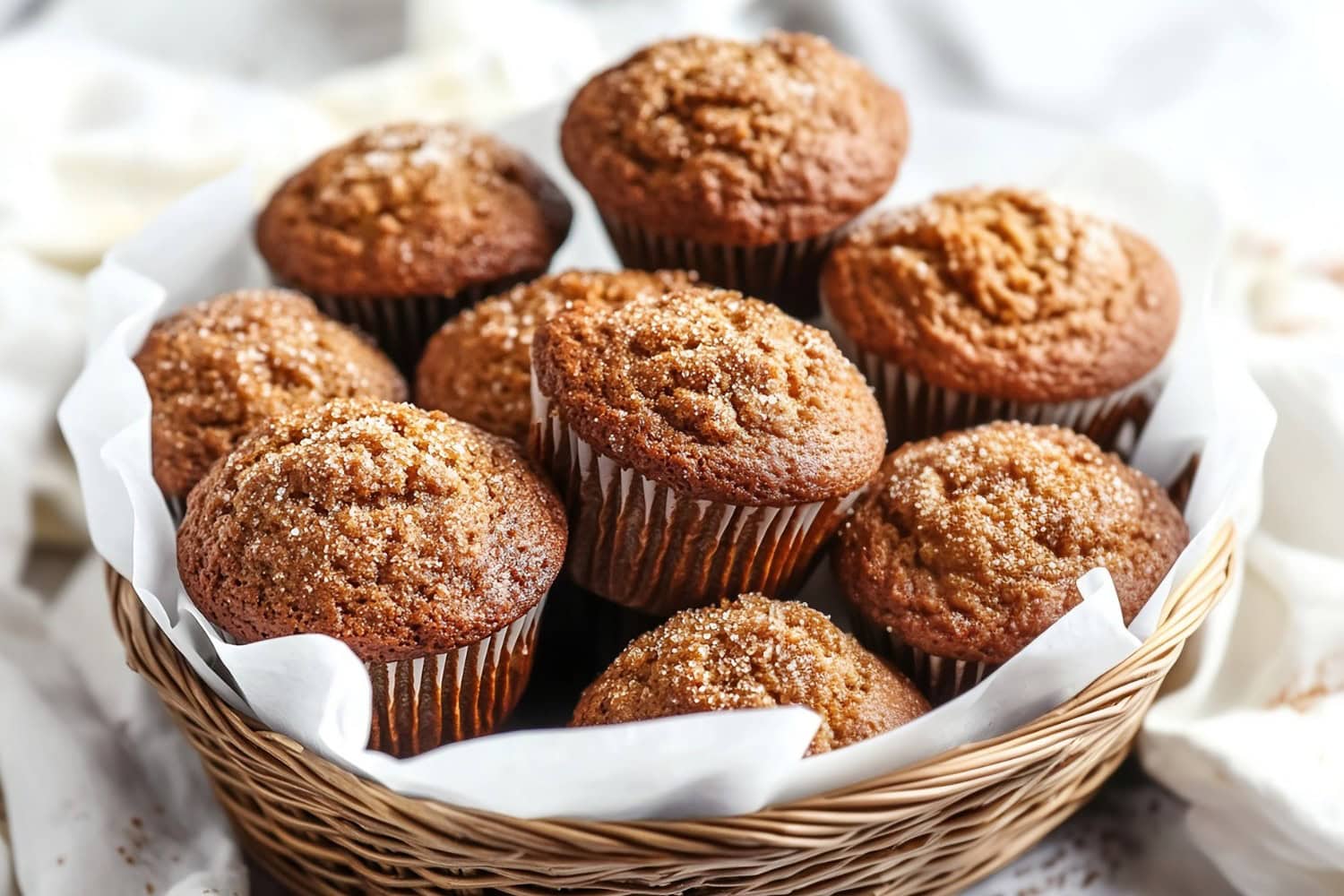 A basket filled with freshly baked gingerbread muffins, perfect for the holidays.