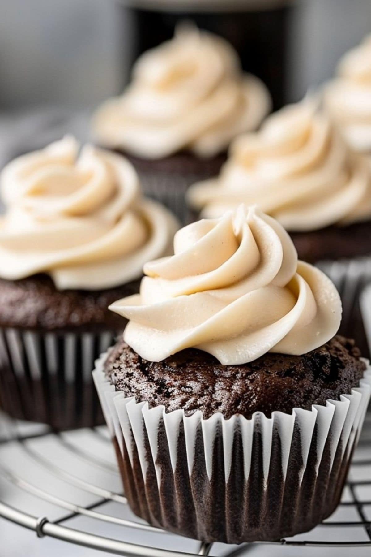 Guinness Chocolate Cupcakes with Baileys frosting, close up