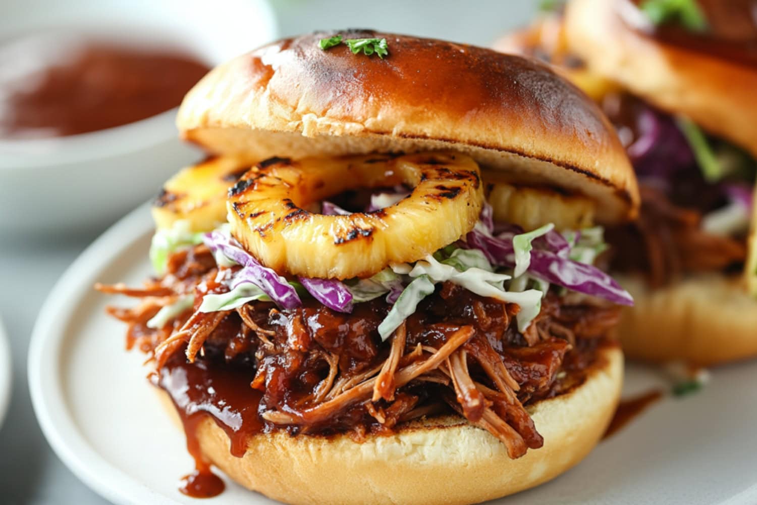 Hawaiian pulled pork sandwiches on a plate.