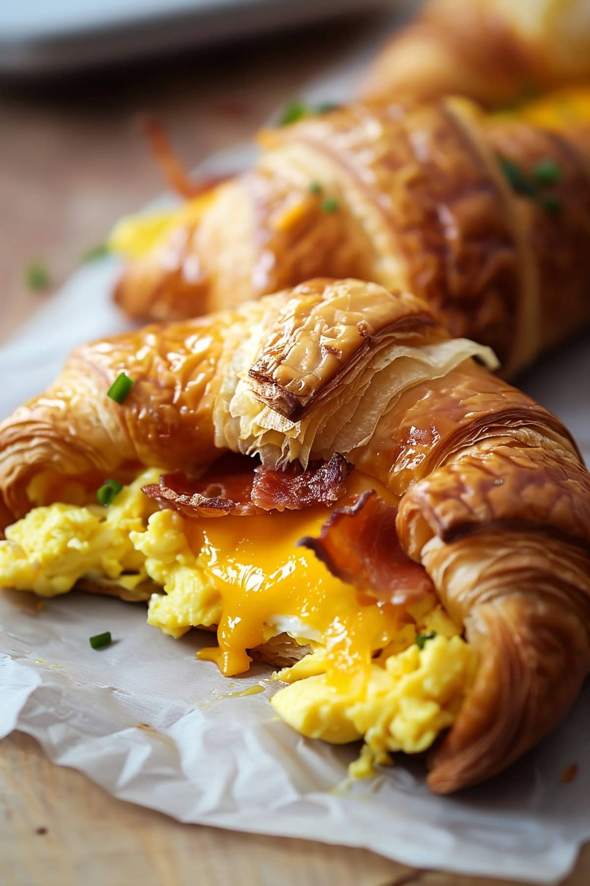 Bacon, Egg and Cheese Croissant, close up