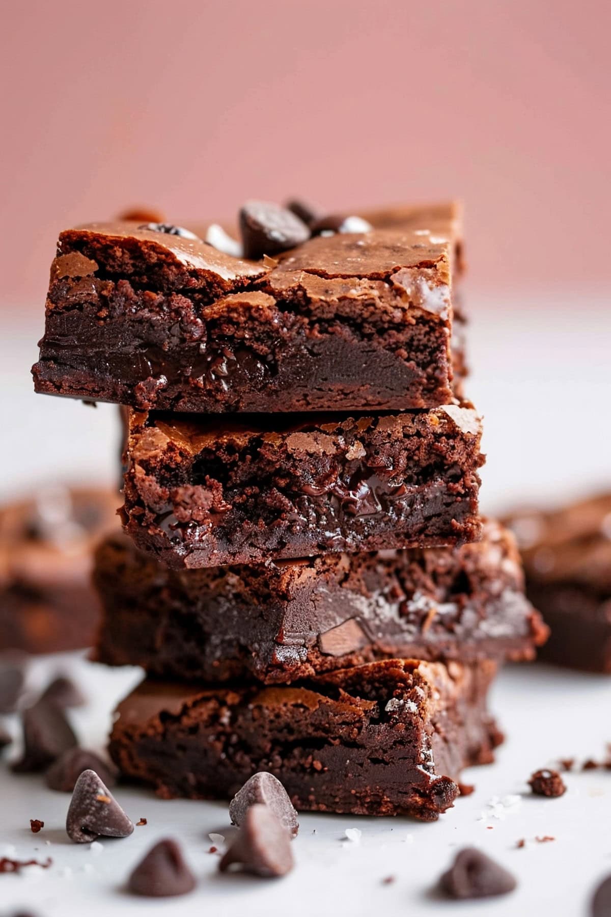 Decadent Nutella brownies with a rich, fudgy texture stacked on a white table