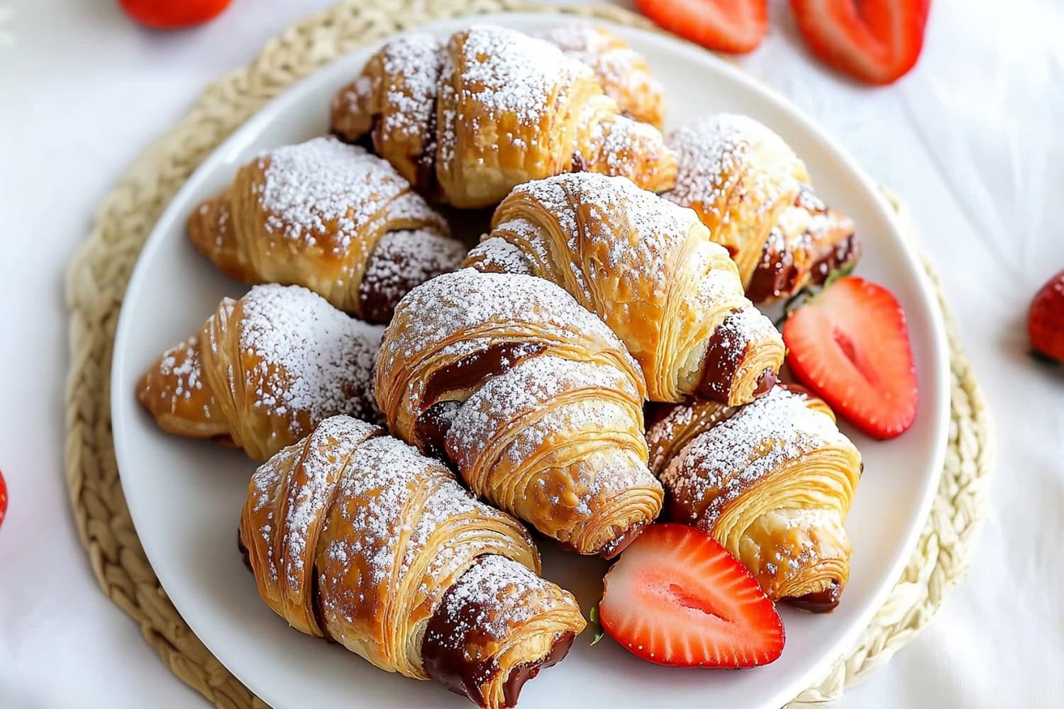 Nutella croissants served with fresh strawberries.