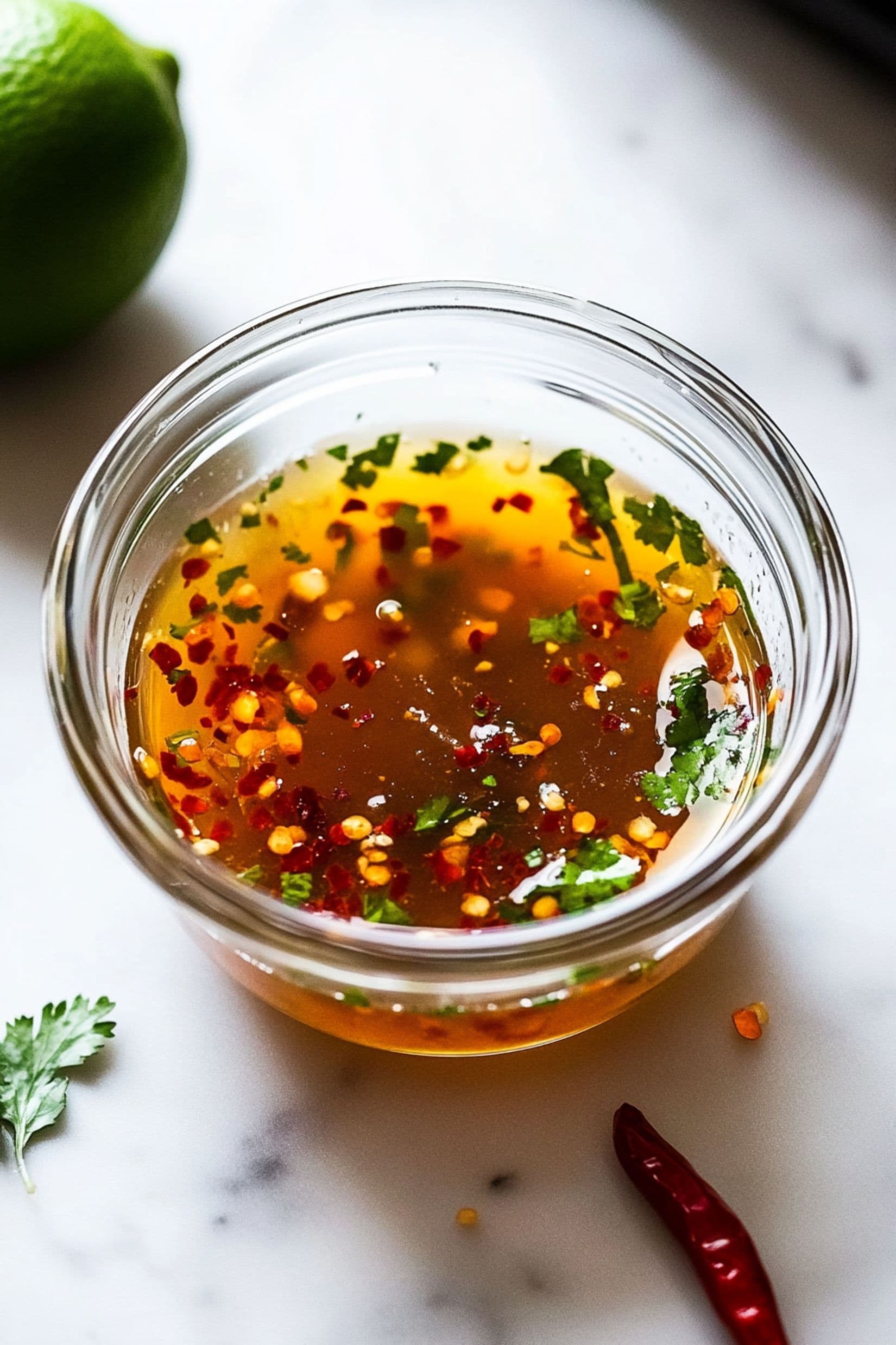 Nuoc Cham dressing in a small jar. 