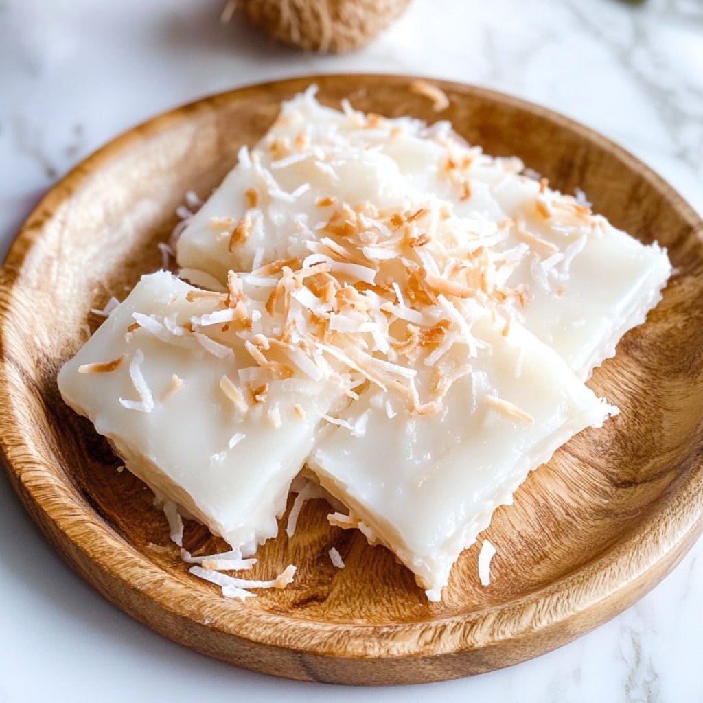 Creamy haupia topped with toasted coconut flakes.