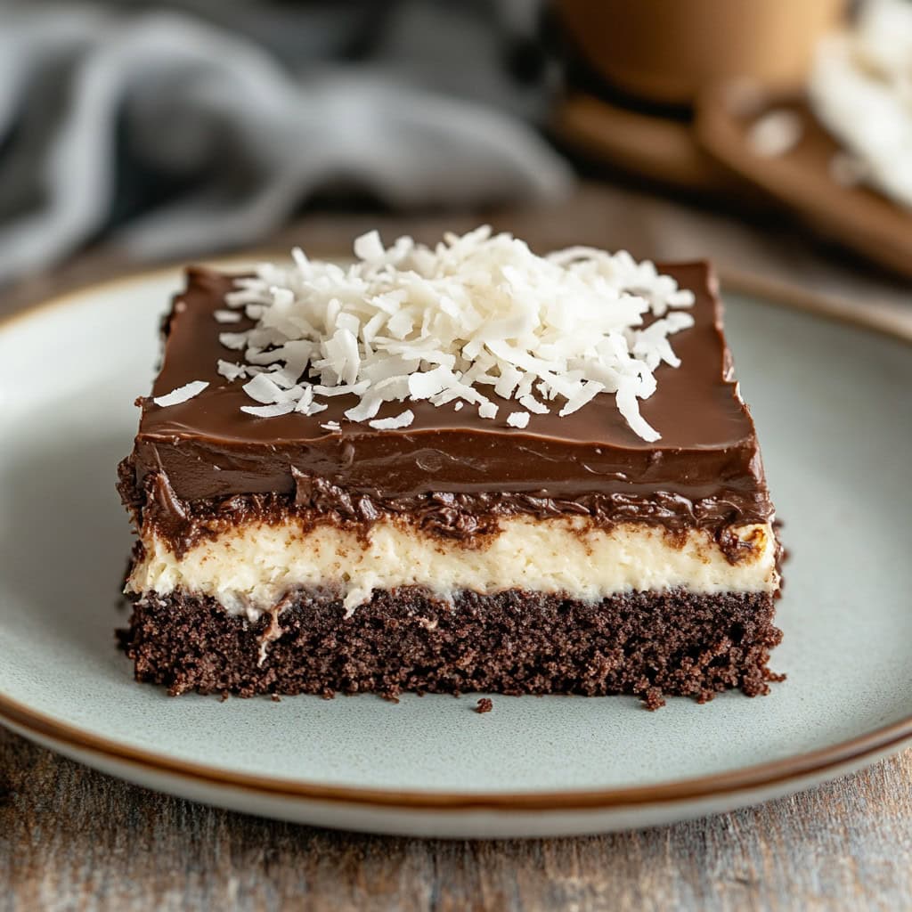 Mounds Candy Bar Cake Slice, side view