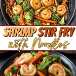 Shrimp stir fry with noodles.