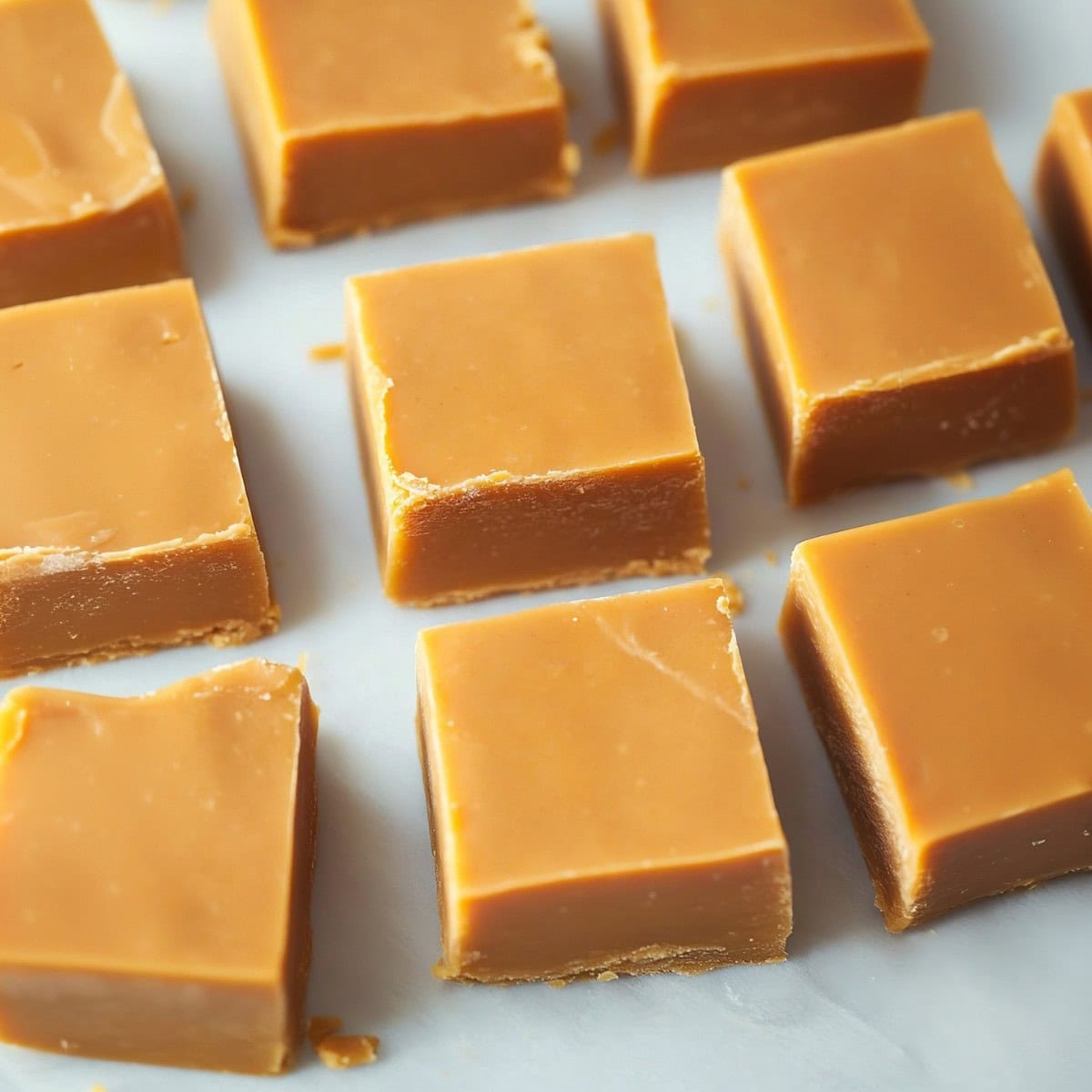 Creamy 3 ingredients butterscotch fudge squares, close up