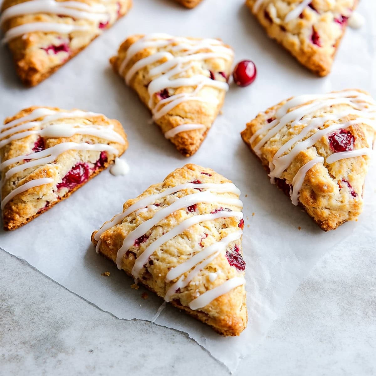 Freshly baked cranberry orange scones with glaze