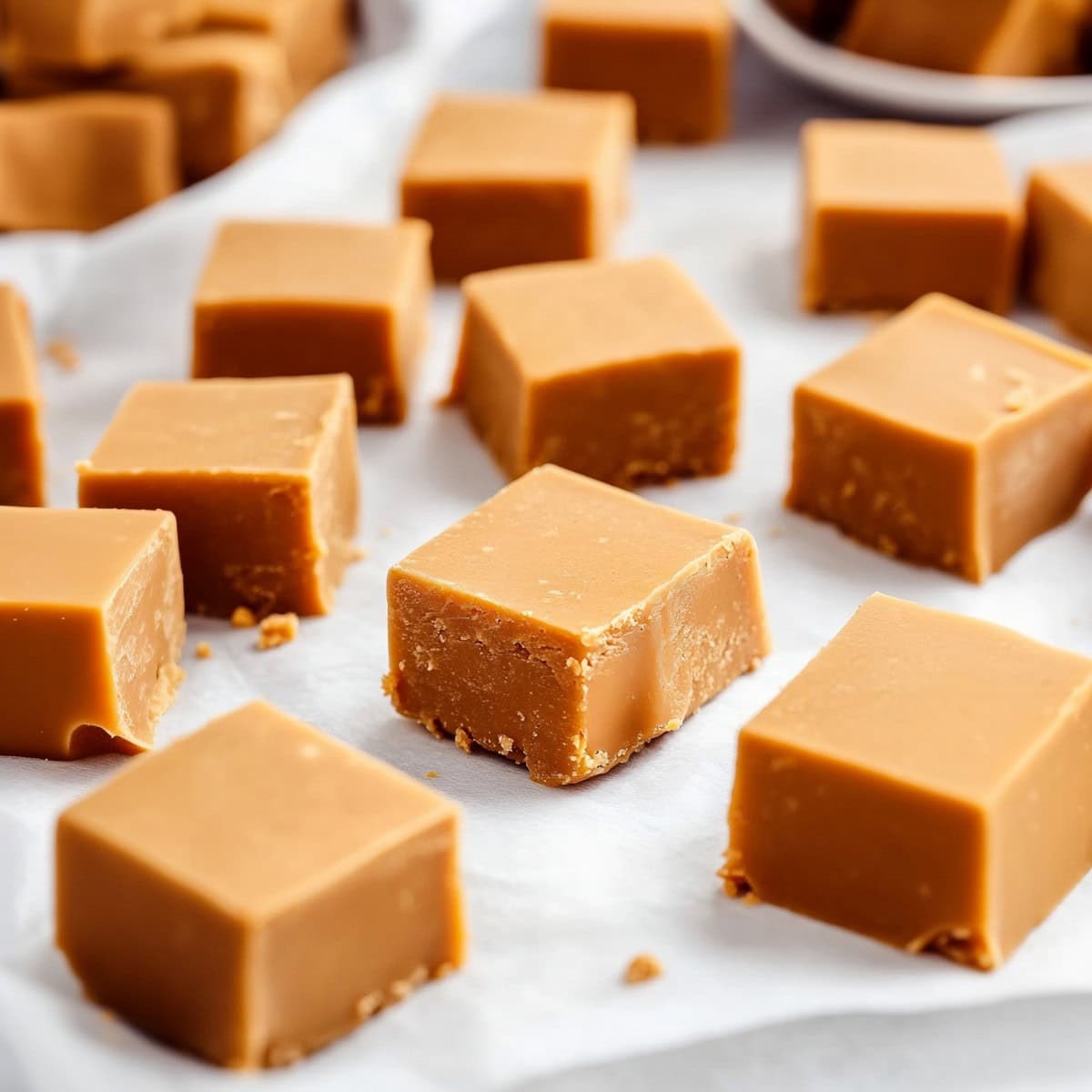 A close-up shot of butterscotch fudge squares