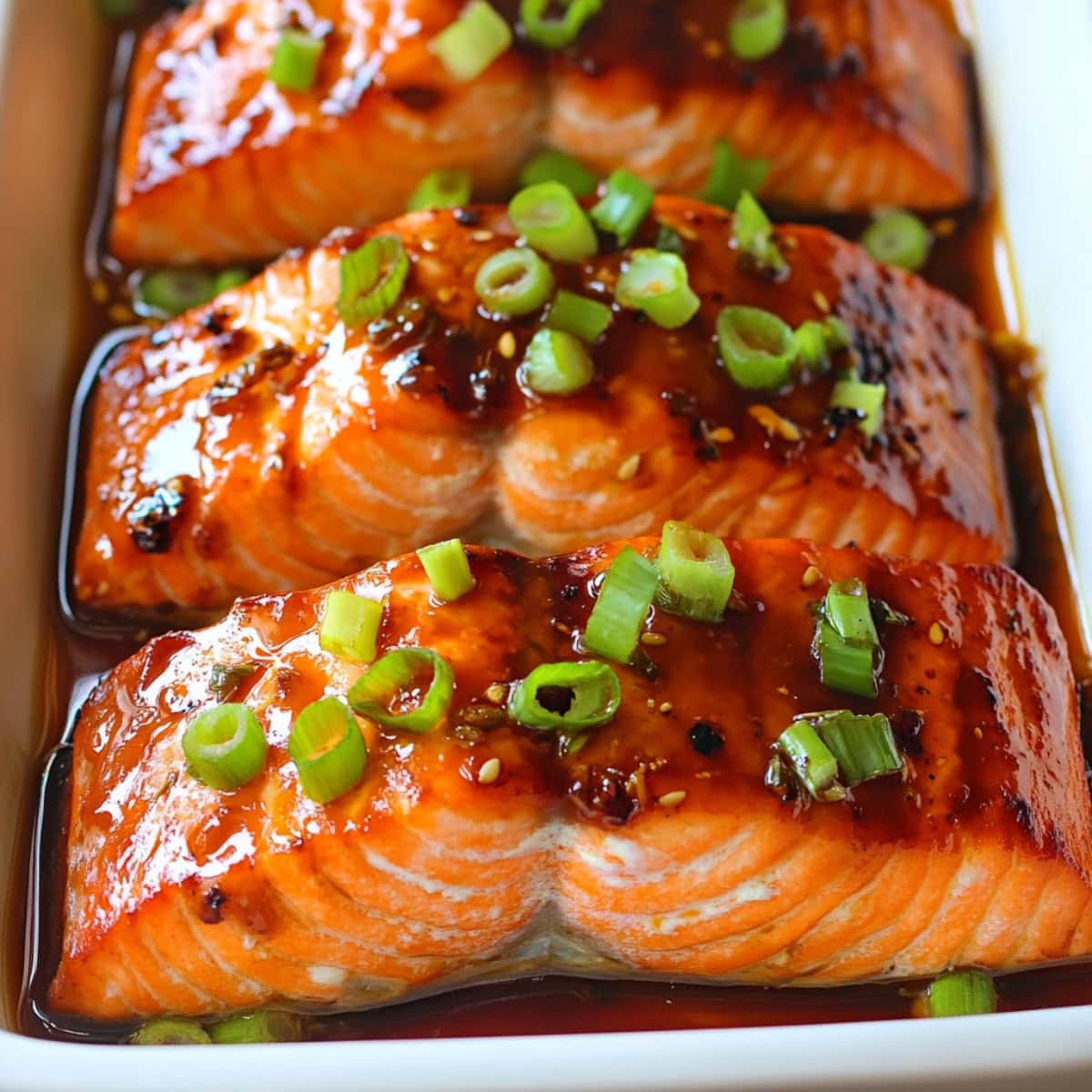 Close-up of maple glazed salmon fillet.