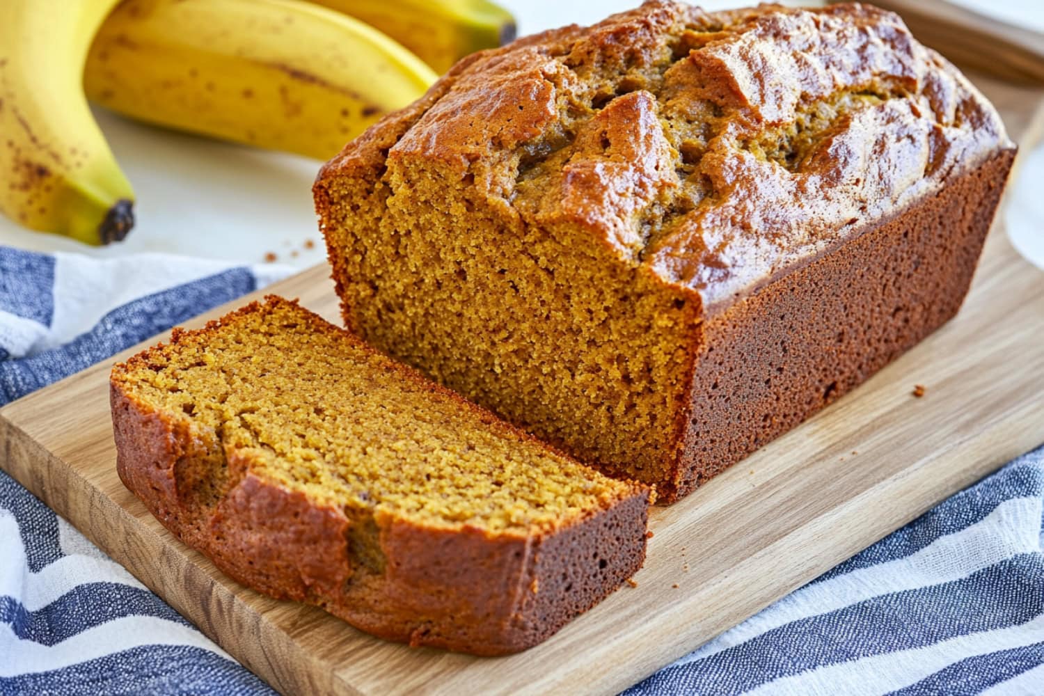 Pumpkin banana bread loaf with a crisp top crust and a tender, spiced center.