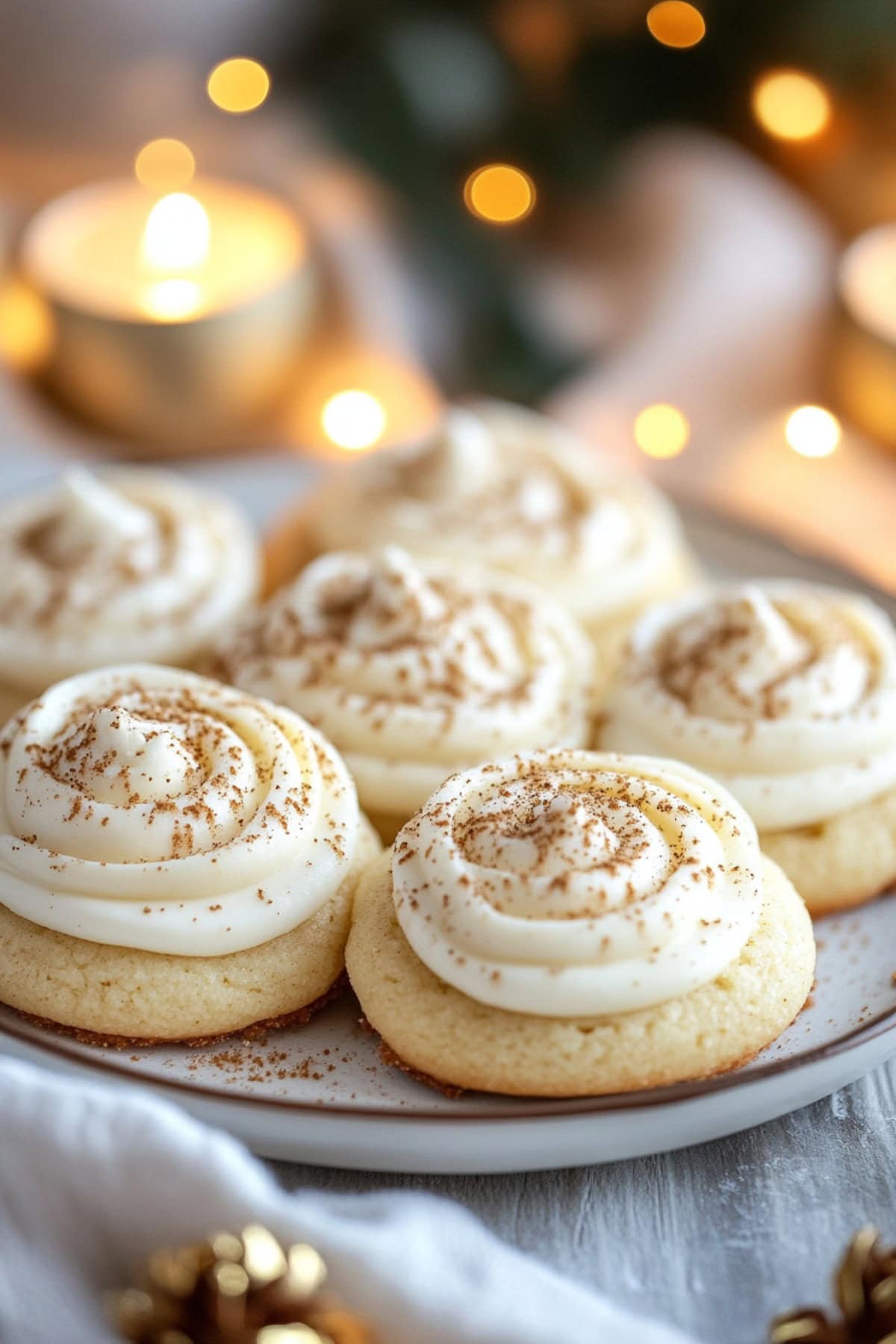 Eggnog Cookies with Frosting on a Plate