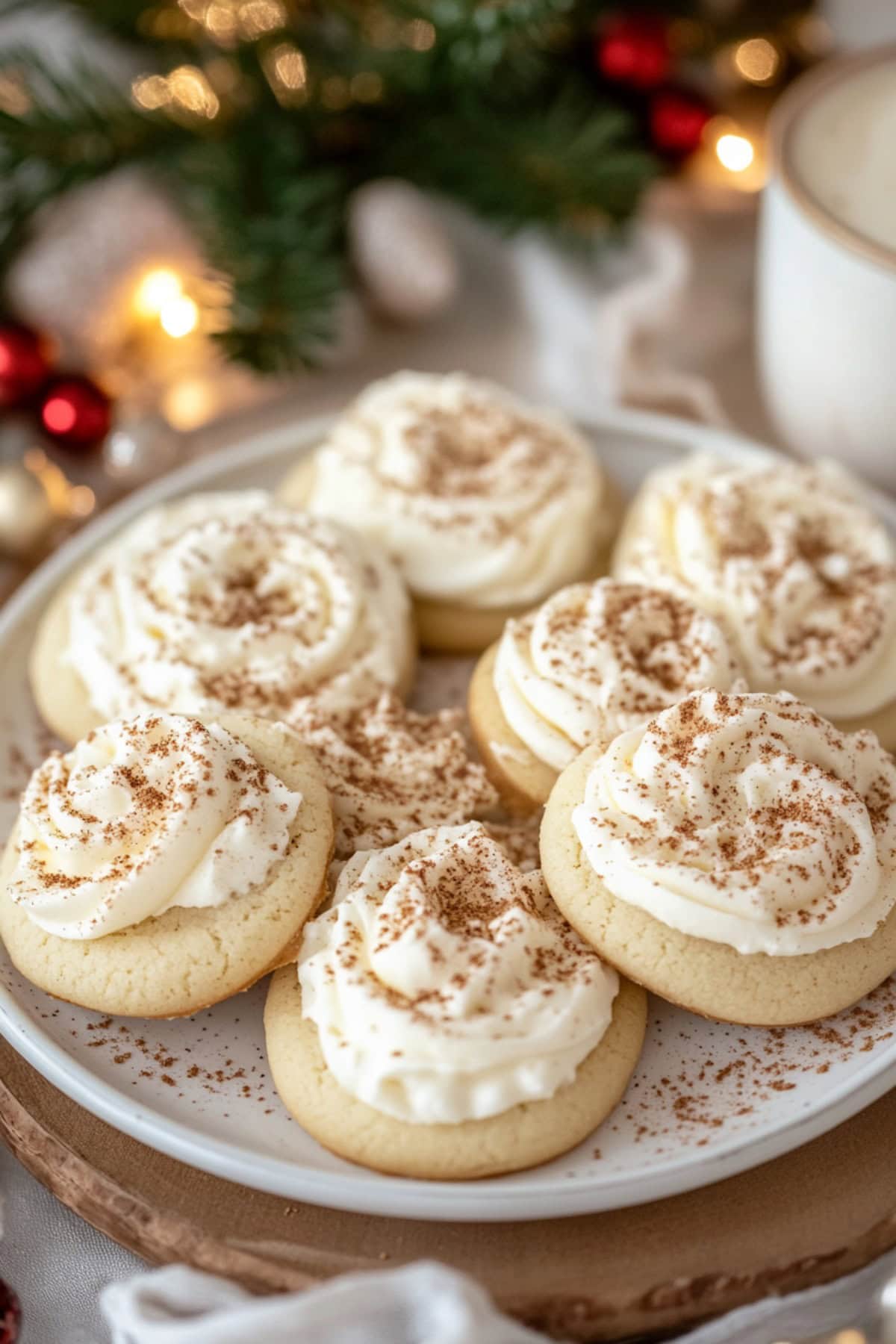 Eggnog Frosted Sugar Cookies on a plate