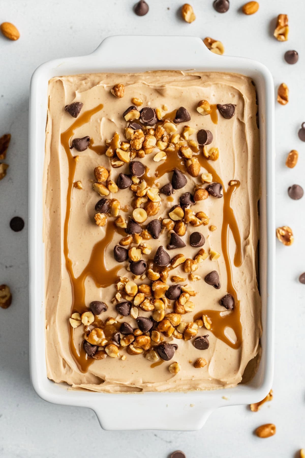 Peanut Butter Chocolate Poke Cake, top view