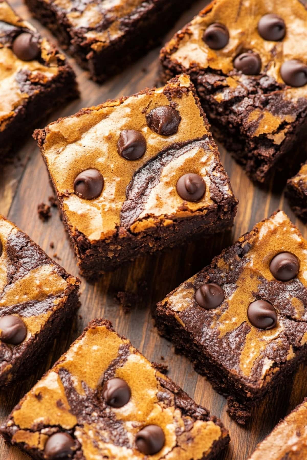 Pumpkin Brownies on a cutting board, top view